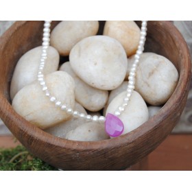 Pearl Pink Chalcedony Drop Necklace